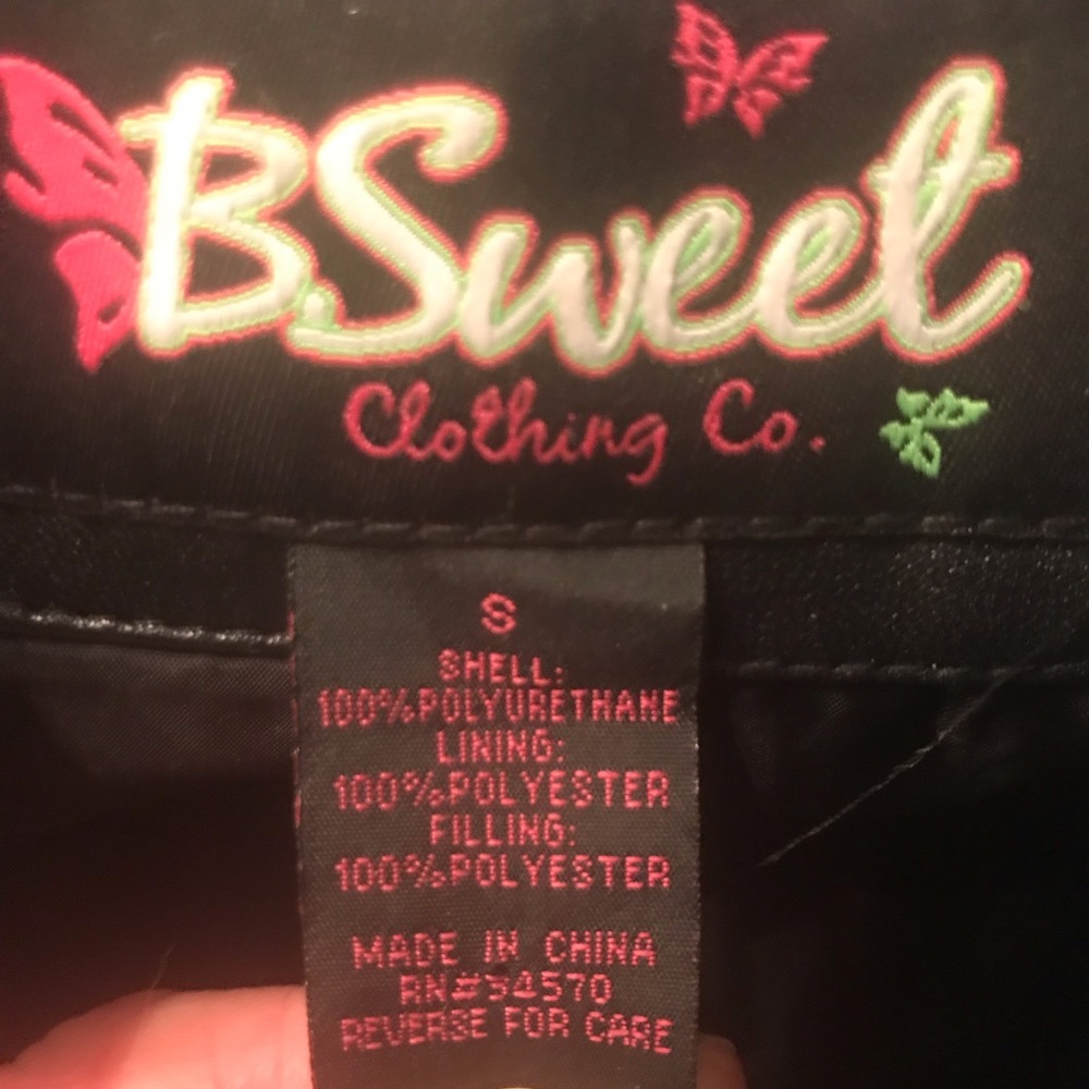 Black Vegan leather bomber jacket w/ polished silver detail.  Size small - Picture 7 of 8